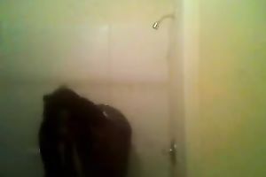Fine homemade solo with my ebony ex GF taking a shower
