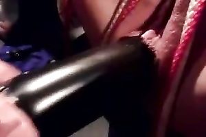 Perverted man stretched my muff with monster dark sextoy whilst I was servitude and restrained