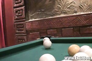 Busty and hawt white slutty wife sucks dick and copulates on the pool table