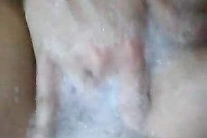 My hairless pink wet crack enjoying lather foamy baths tub