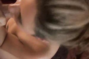 Tattooed golden-haired Shana admires a man with her irrumation skills