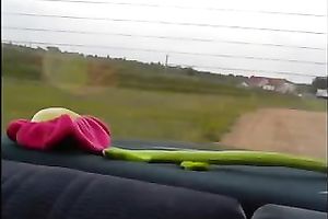 Skinny flat chested dilettante lesbian babes used some toys for car masturbation