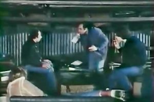 Two lustful mans group sex svelte bitch at the backseat
