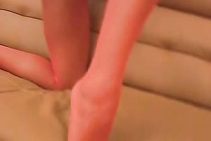 Magnificent dilettante new Russian legal age teenager in fishnet hose positions on the ottoman