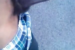 Four eyed swarthy sweetheart doesn't mind engulfing a weenie in public