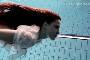 Adorable redhead Russian horny white wife in nylons and underware