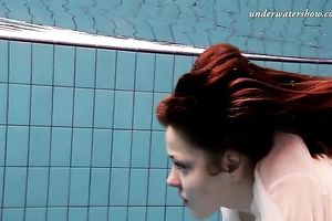 Adorable redhead Russian horny white wife in nylons and underware