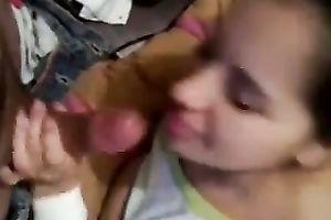 Sweet a bit overweight brunette hair white lady with natural wobblers gives BJ and enjoys mish