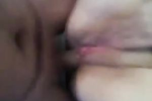 Sweet a bit overweight brunette hair white lady with natural wobblers gives BJ and enjoys mish