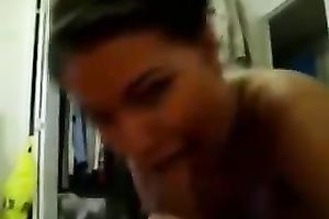 Homemade POV episode of my dark brown hussy engulfing my lengthy jock