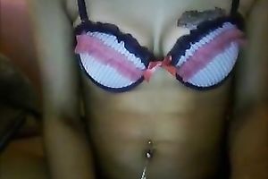 Dark haired African non-professional cam playgirl with tiny tits masturbated for me