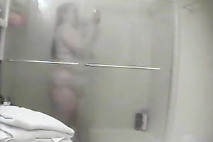 Spy clip of my friend's bulky horny white wife taking a shower