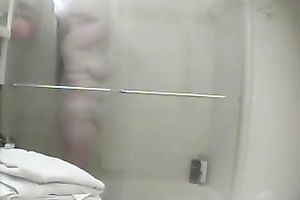Spy clip of my friend's bulky horny white wife taking a shower