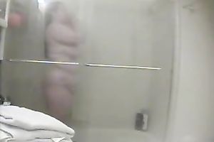 Spy clip of my friend's bulky horny white wife taking a shower
