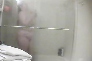 Spy clip of my friend's bulky horny white wife taking a shower