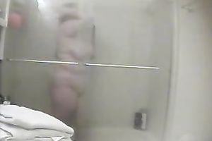 Spy clip of my friend's bulky horny white wife taking a shower