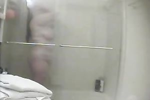 Spy clip of my friend's bulky horny white wife taking a shower