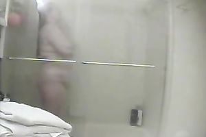 Spy clip of my friend's bulky horny white wife taking a shower
