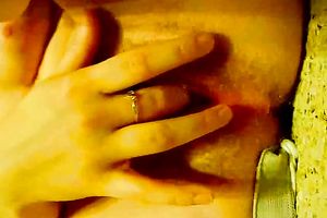 Adorable green eyed girlfriend diddles her curly cum-hole for me