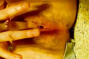 Adorable green eyed girlfriend diddles her curly cum-hole for me