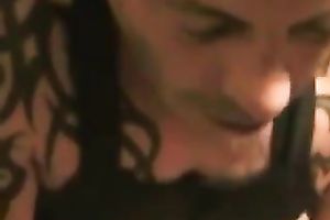 Filthy slutwife in fishnet stockings riding hard schlong in a cowgirl pose