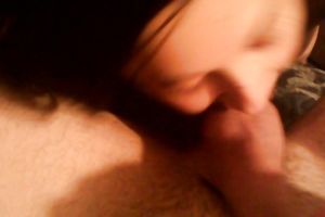 Black haired skank pumping my ramrod and licking my balls