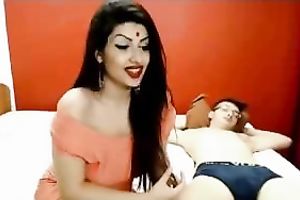 Busty light skin Indian white bitch and her chap on web camera