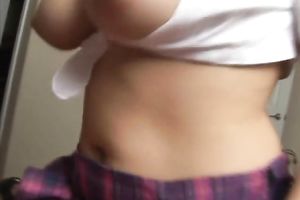 Busty cutie in sexually excited outfit flashing pointer sisters on camera
