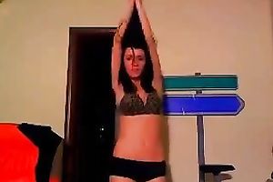 Sizzling dark brown ally dancing seductively during the time that on cam session with me