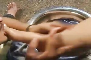 Young guy with stron foot fetish is licking Riya's toes and knees