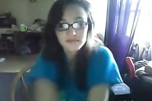 Cute nerdy white legal age teenager with glasses has beautiful body