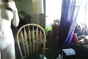 Cute nerdy white legal age teenager with glasses has beautiful body