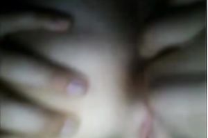 Lovely non-professional legal age teenager brunette hair plays with her white scones