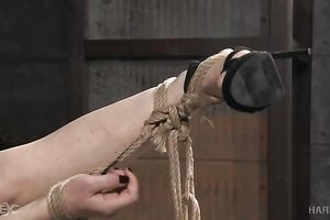 Redhead white honey tied and blindfolded on the floor