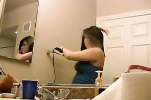 Beautiful and hawt amateur brunette hair playgirl in the bathroom