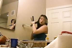 Beautiful and hawt amateur brunette hair playgirl in the bathroom