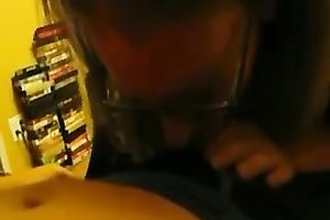 Mature lady in glasses sucked my friend's jock properly