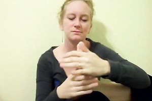 Naughty hotwife smelling and licking her own toes in dilettante sex tape