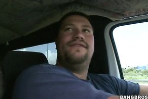 Young looking golden-haired cutie gives worthwhile oral job at the bangbus