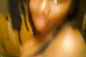 Hilarious and a bit shy dark chick exposes her boobies on my webcam