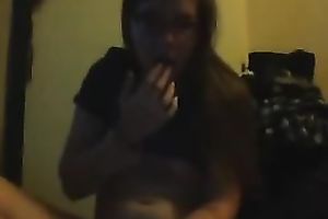 Amateur large breasted captivating web web camera nympho in glasses masturbated
