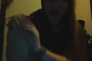 Amateur large breasted captivating web web camera nympho in glasses masturbated
