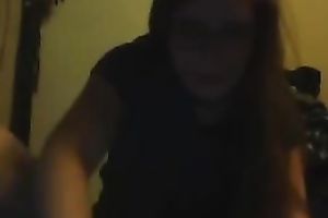 Amateur large breasted captivating web web camera nympho in glasses masturbated