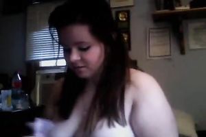 Cute eighteen yo big beautiful woman web camera floozy masturbates with large strapon