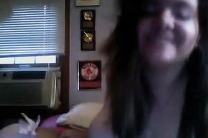 Cute eighteen yo big beautiful woman web camera floozy masturbates with large strapon