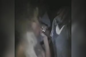 Slutty white honey sucks my large dark schlong in a club