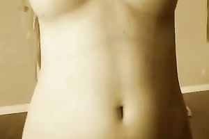 Gorgeous dilettante sweetheart undresses and tickles her cunt for me solely