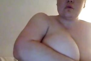 big beautiful woman neighbor playing with her wobblers during the time that webcamming with me