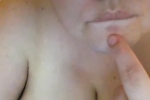 big beautiful woman neighbor playing with her wobblers during the time that webcamming with me