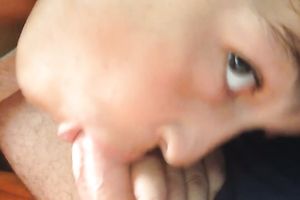 My short haired brunette hair wifey does her most excellent during the time that blowing my prick